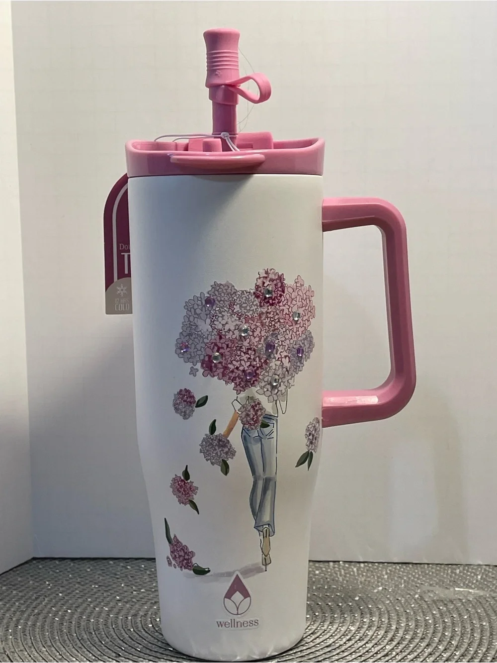 Wellness 40oz Double Wall Stainless Steel Tumbler W/Girl Holding Bouquet - NWT**